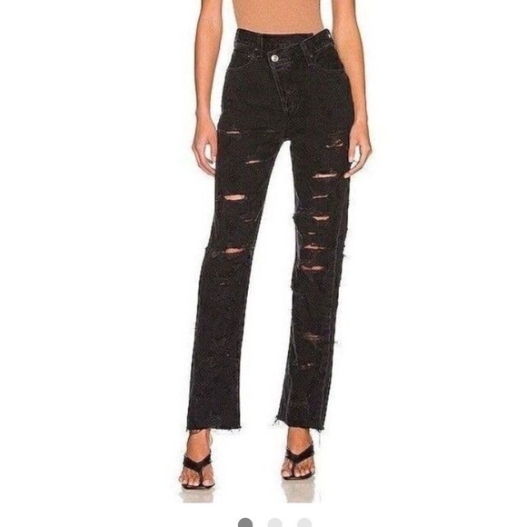 Agolde Criss Cross Destroyed straight leg Jeans Black sz 33 90s Y2K